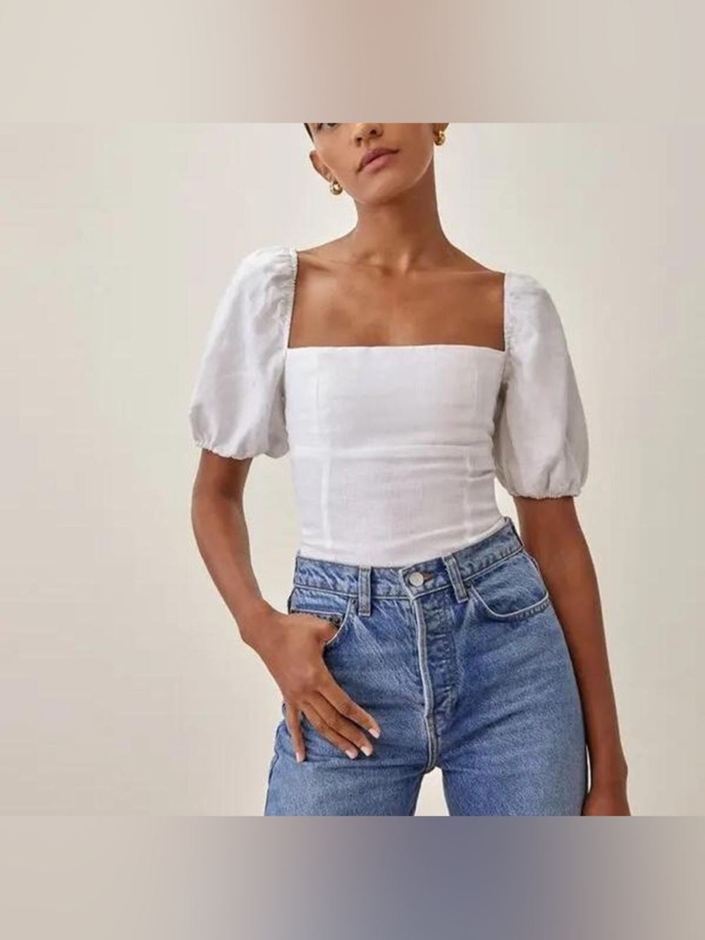 Gently Used Reformation White Linen Top with Cap Sleeves